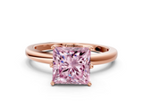 Rose gold Fancy Pink Princess  Solitaire Diamond Ring with Six-Prong Setting on a Classic Band