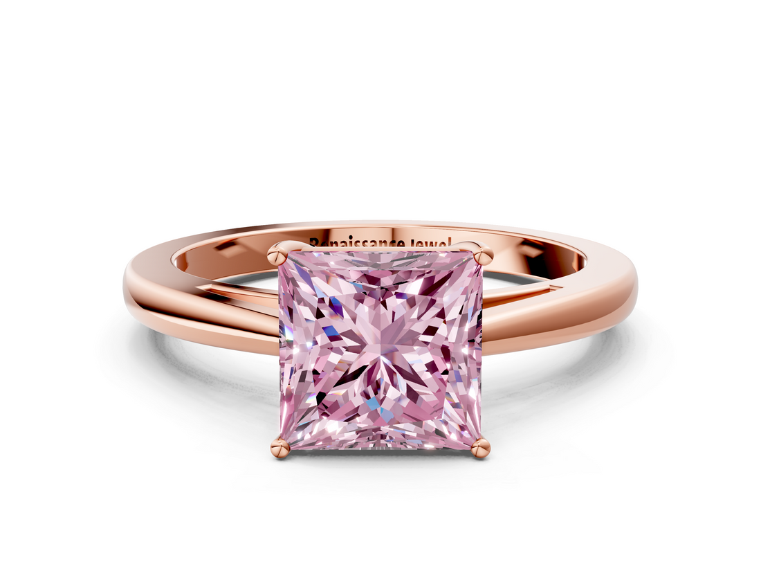 Rose gold Fancy Pink Princess  Solitaire Diamond Ring with Split Shank and Four-Prong Setting