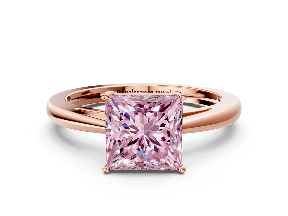 Rose gold Fancy Pink Princess  Solitaire Diamond Ring with Split Shank and Four-Prong Setting_12