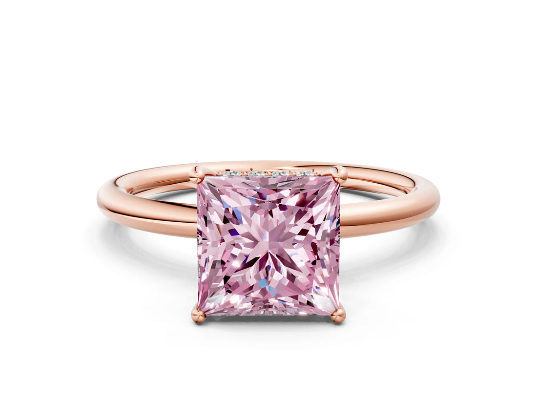 Rose gold Fancy Pink Princess  Solitaire Diamond Ring with a Classic Band and Four-Prong Setting