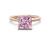 Rose gold Fancy Pink Princess  Solitaire Diamond Ring with a Classic Band and Four-Prong Setting