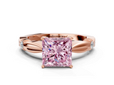 Rose gold Fancy Pink Princess  Solitaire Diamond Twisted Band with Four-Prong Setting