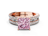 Rose gold Fancy Pink Princess  Solitaire Diamond with Pave and Channel Set Band