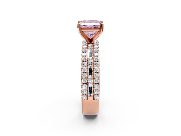 Rose Gold Princess Cut Pave and Baguette Engagement Ring Setting for Fancy Pink Center