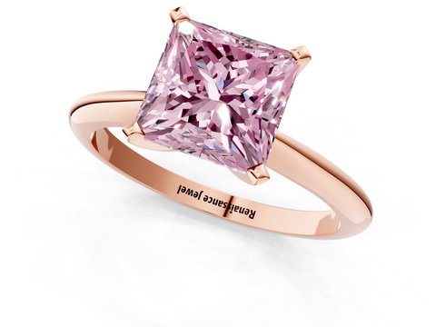 Rose gold Fancy Pink Princess  Solitaire Engagement Ring with Classic Band and Four-Prong Setting_1
