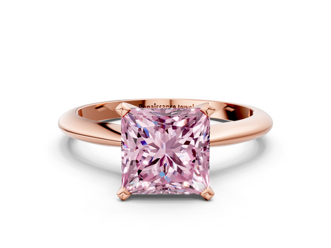 Rose gold Fancy Pink Princess  Solitaire Engagement Ring with Classic Band and Four-Prong Setting