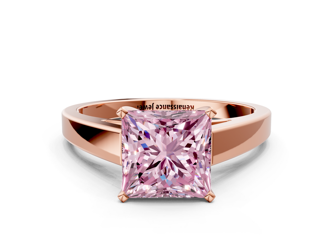 Rose gold Fancy Pink Princess  Solitaire Engagement Ring with Four-Prong Setting and Tapered Band_3