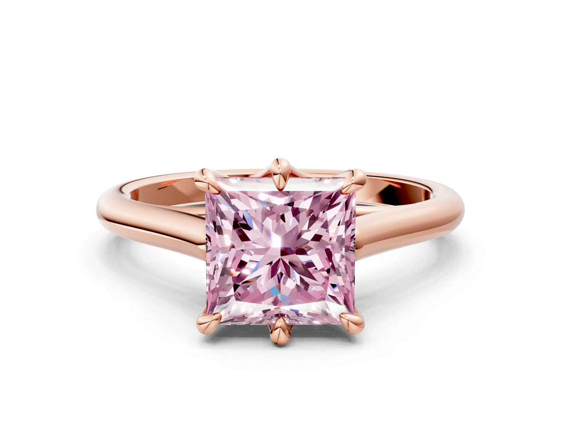 Rose gold Fancy Pink Princess  Solitaire Engagement Ring with Six-Prong Setting and Classic Band