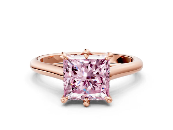 Rose gold Fancy Pink Princess  Solitaire Engagement Ring with Six-Prong Setting and Classic Band