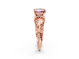 Rose gold Fancy Pink Princess  Solitaire Filigree Engagement Ring with Halo and Prong Setting_2