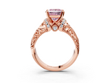 Rose gold Fancy Pink Princess  Solitaire Filigree Engagement Ring with Halo and Prong Setting_3