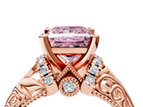 Rose gold Fancy Pink Princess  Solitaire Filigree Engagement Ring with Halo and Prong Setting_4