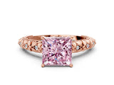Rose gold Fancy Pink Princess  Solitaire Floral Milgrain Engagement Ring_31
