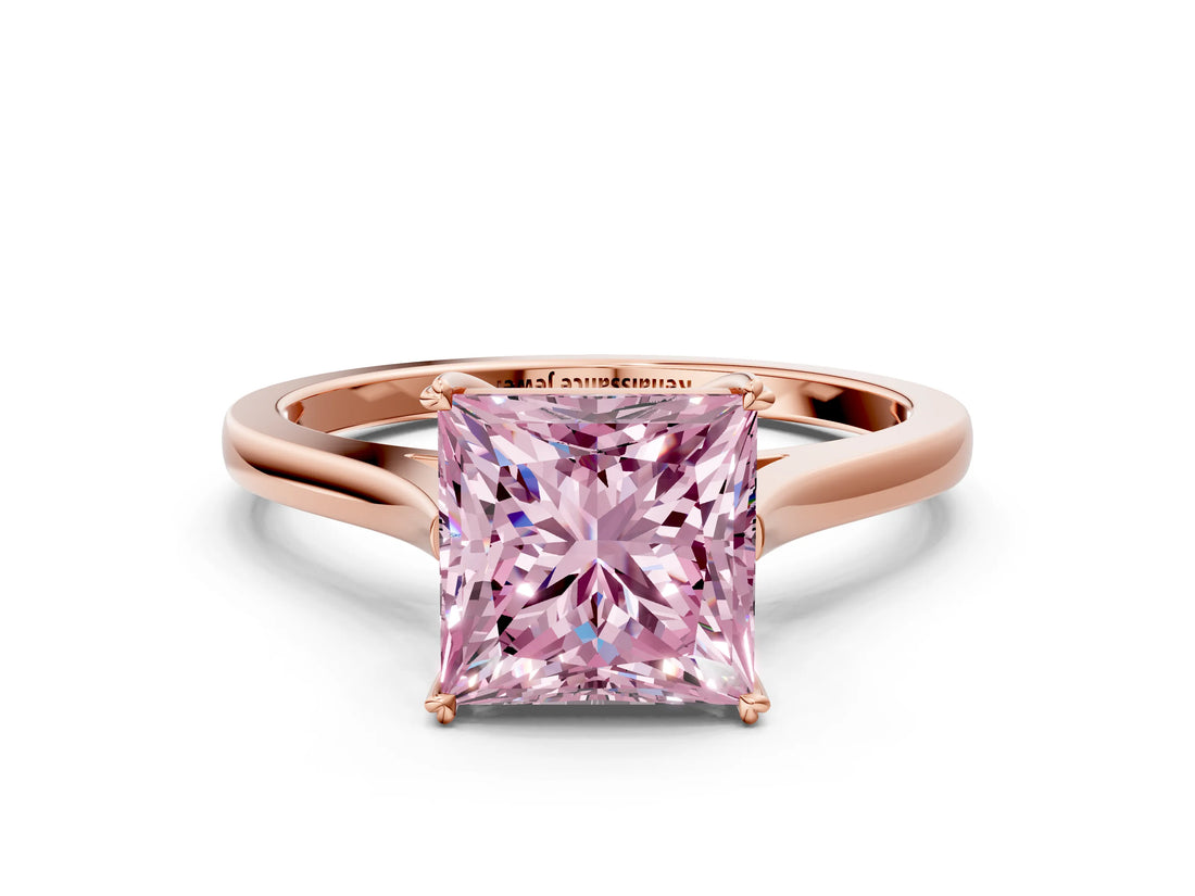 Rose gold Fancy Pink Princess  Solitaire Heart Prong Engagement Ring with Tapered Band_56