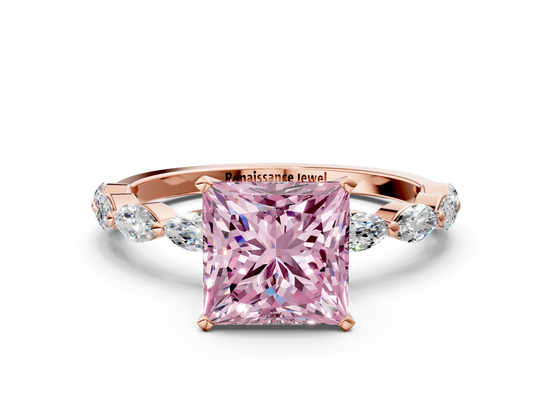 Rose gold Fancy Pink Princess  Solitaire Marquise Side Stone Prong Setting Ring
