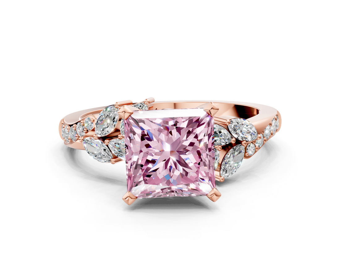 Rose gold Fancy Pink Princess  Solitaire Marquise Twist Band with Six-Prong Setting