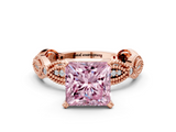 Rose gold Fancy Pink Princess  Solitaire Milgrain Diamond Engagement Ring with Bezel and Marquise Band