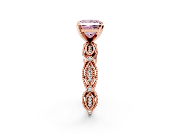 Rose gold Fancy Pink Princess  Solitaire Milgrain Diamond Engagement Ring with Bezel and Marquise Band
