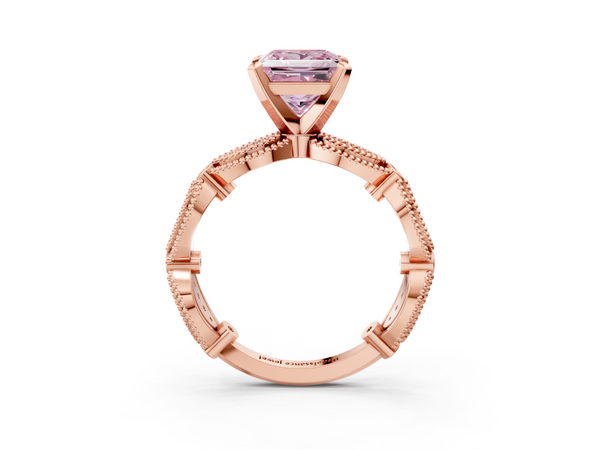 Rose gold Fancy Pink Princess  Solitaire Milgrain Diamond Engagement Ring with Bezel and Marquise Band
