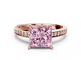Rose gold Fancy Pink Princess  Solitaire Pavé Band Prong Setting Ring