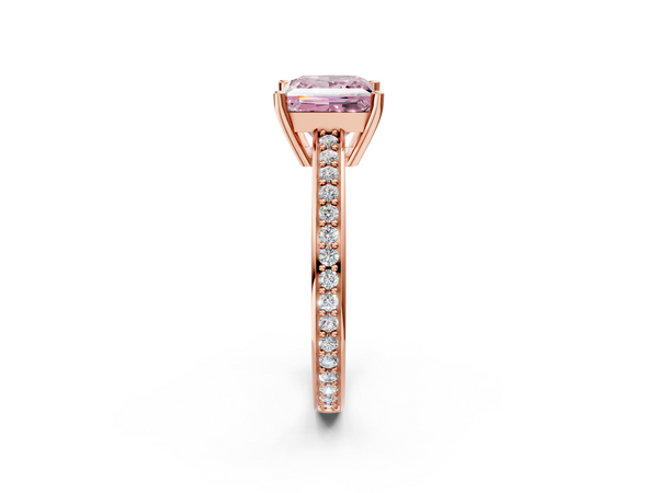 Rose gold Fancy Pink Princess  Solitaire Pavé Band Prong Setting Ring