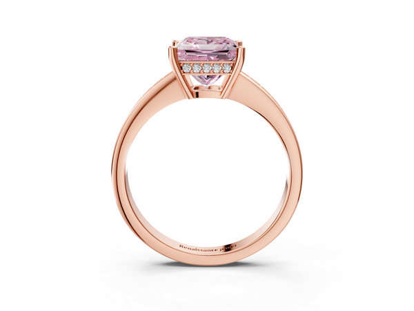 Rose gold Fancy Pink Princess  Solitaire Pavé Band Prong Setting Ring