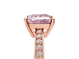 Rose gold Fancy Pink Princess  Solitaire Pavé Band Prong Setting Ring_5