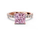 Rose gold Fancy Pink Princess  Solitaire Pavé Band with Four-Prong Setting