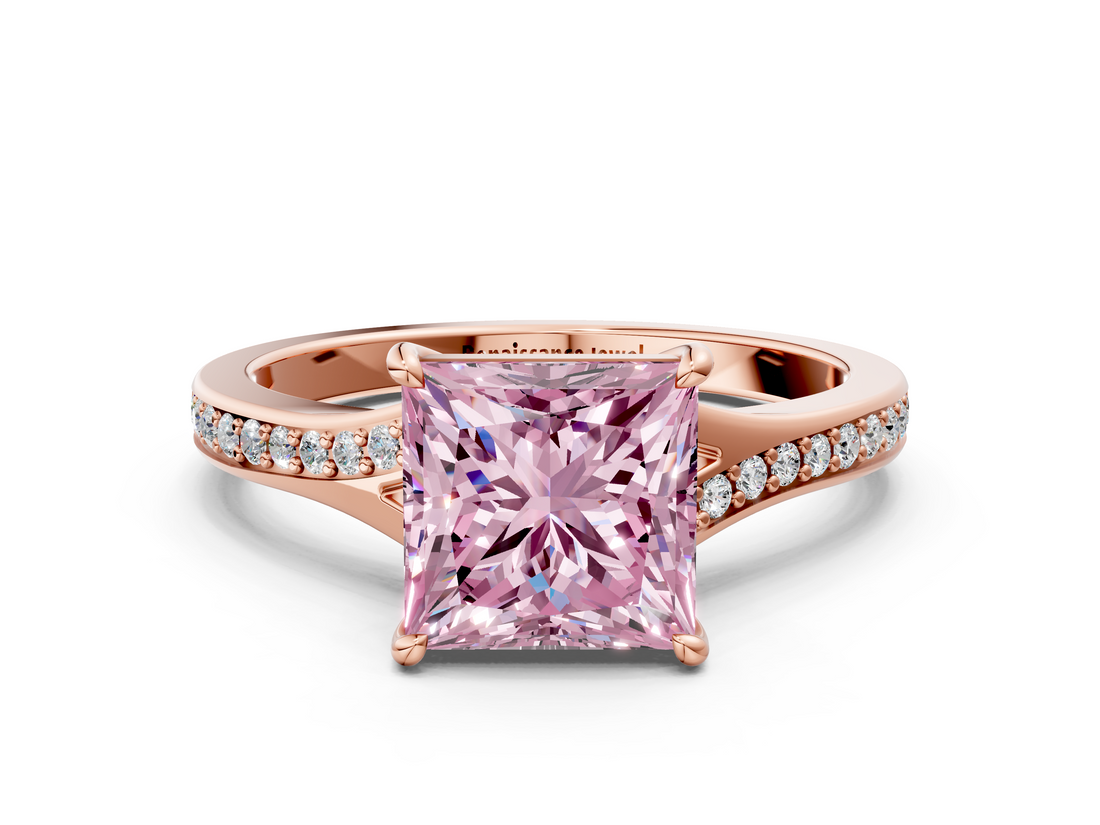 Rose gold Fancy Pink Princess  Solitaire Pavé Band with Four-Prong Setting_17