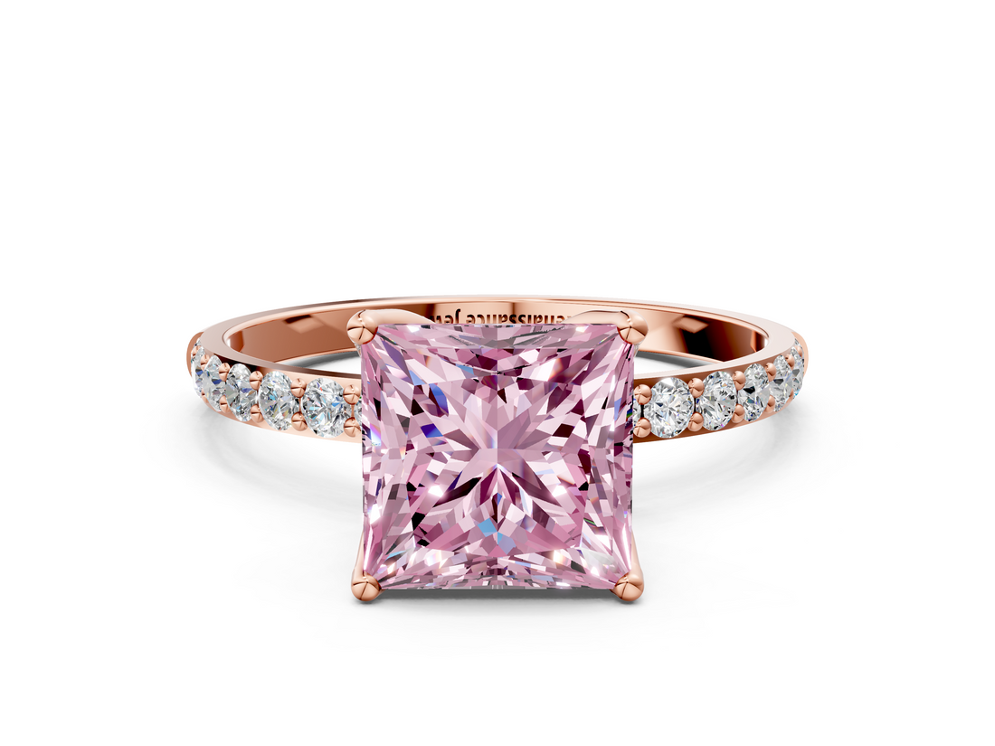 Rose gold Fancy Pink Princess  Solitaire Pavé Diamond Engagement Ring with Four-Prong Setting_34