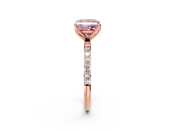 Rose gold Fancy Pink Princess Cut Diamond Solitaire Engagement Ring with Round  Pavé Band and Prong Setting