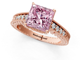 Rose gold Fancy Pink Princess  Solitaire Pavé Diamond Milgrain Engagement Ring with Four-Prong Setting_1