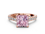 Rose gold Fancy Pink Princess  Solitaire Pave Diamond Engagement Ring with Prong Setting
