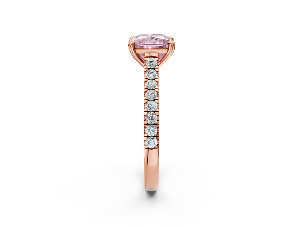 Rose gold Fancy Pink Princess  Solitaire Pave Diamond Engagement Ring with Prong Setting