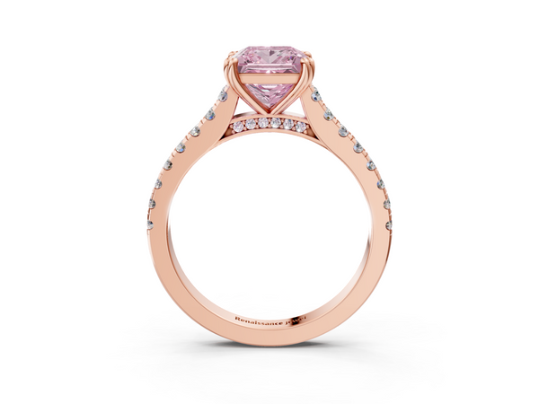 Rose gold Fancy Pink Princess  Solitaire Pave Diamond Engagement Ring with Prong Setting