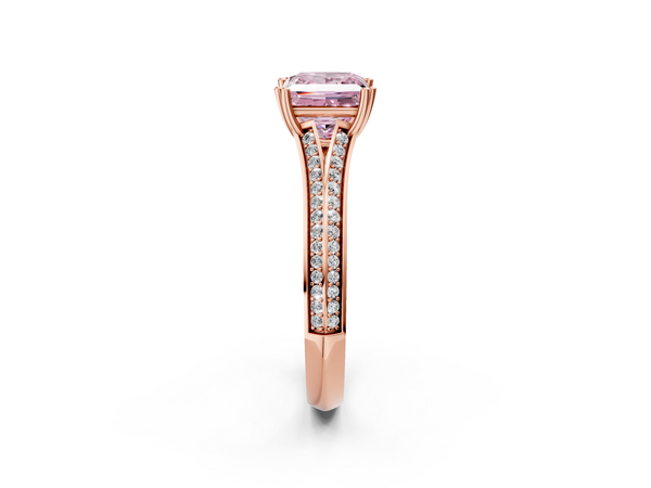 Rose gold Fancy Pink Princess Cut Diamond Split Shank Engagement Ring with Pavé Band