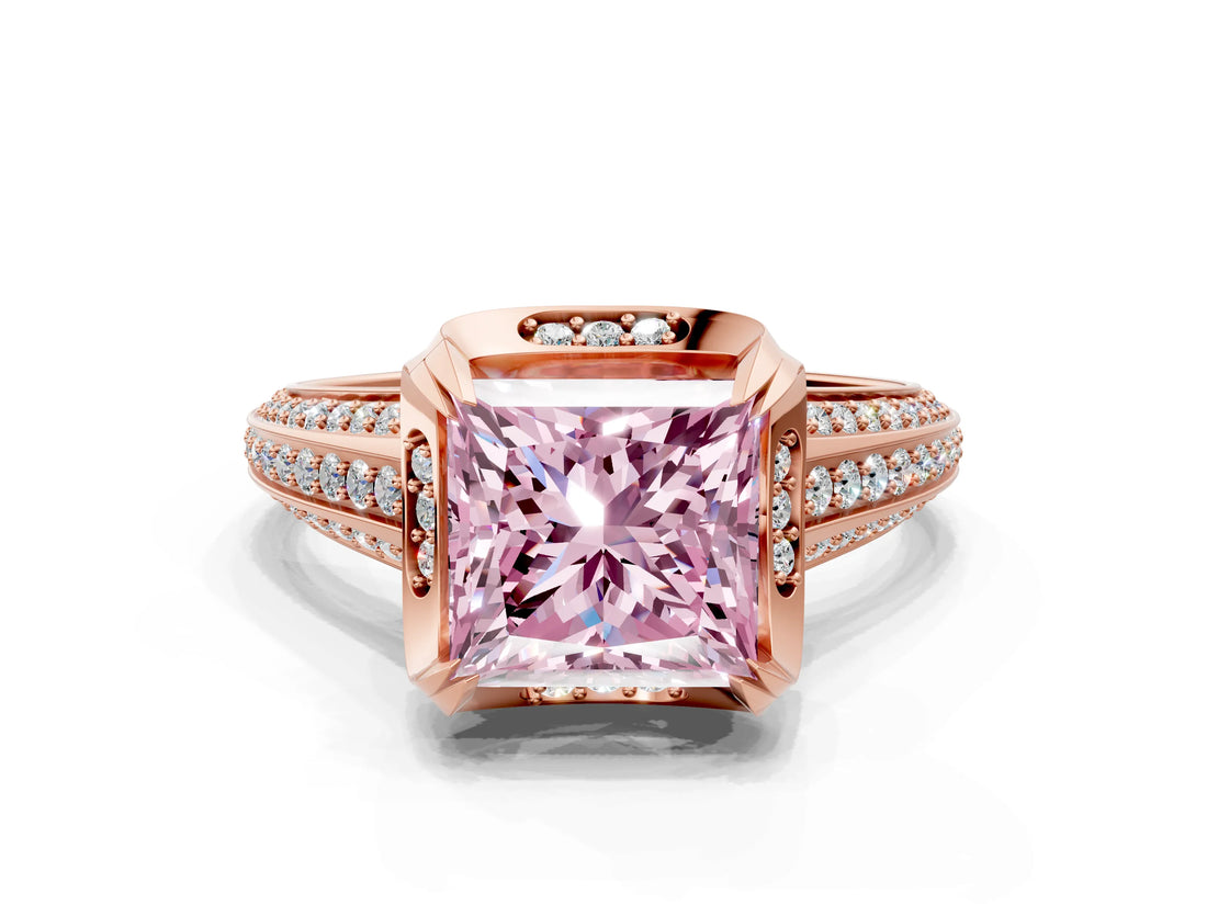 Rose gold Fancy Pink Princess  Solitaire Pave Split Shank Ring with Four-Prong Setting_81