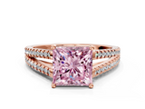 Rose gold Fancy Pink Princess  Solitaire Split Shank Pavé Diamond Engagement Ring