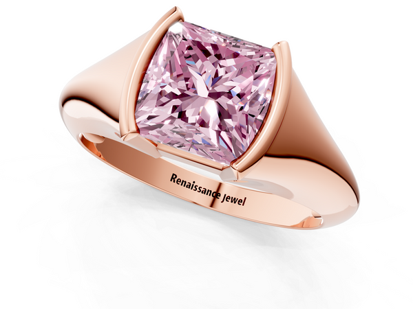 Rose Gold Princess Cut Tension Set Solitaire Engagement Ring Setting for Fancy Pink Center