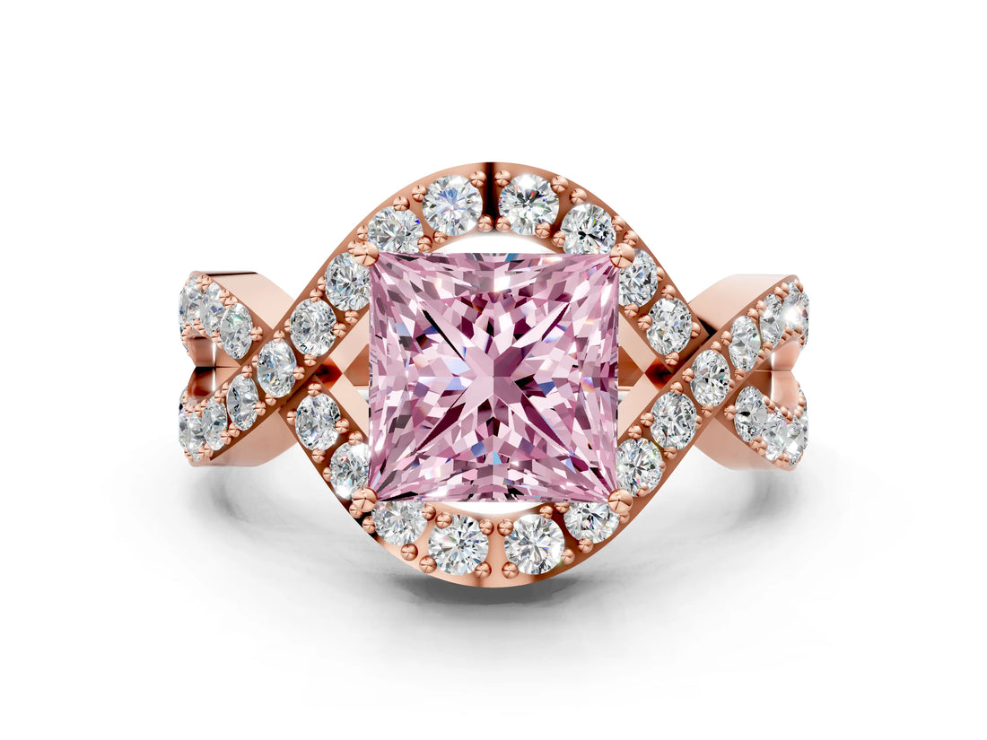 Rose gold Fancy Pink Princess  Solitaire Twist Band Pavé Diamond Engagement Ring_56
