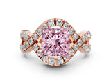 Rose gold Fancy Pink Princess  Solitaire Twist Band Pavé Diamond Engagement Ring_56