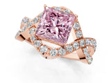Rose gold Fancy Pink Princess  Solitaire Twist Band Pavé Diamond Engagement Ring_57