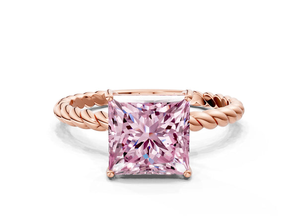 Rose gold Fancy Pink Princess  Solitaire Twist Band Ring with Four-Prong Setting