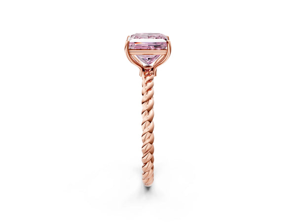 Rose gold Fancy Pink Princess  Solitaire Twist Band Ring with Four-Prong Setting