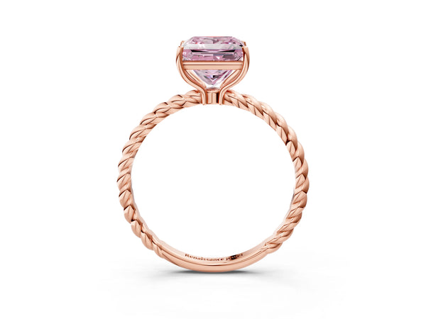 Rose gold Fancy Pink Princess  Solitaire Twist Band Ring with Four-Prong Setting