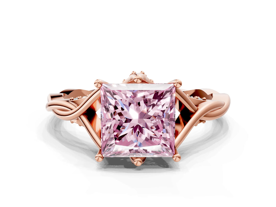 Rose gold Fancy Pink Princess  Solitaire Twist Band Six-Prong Setting
