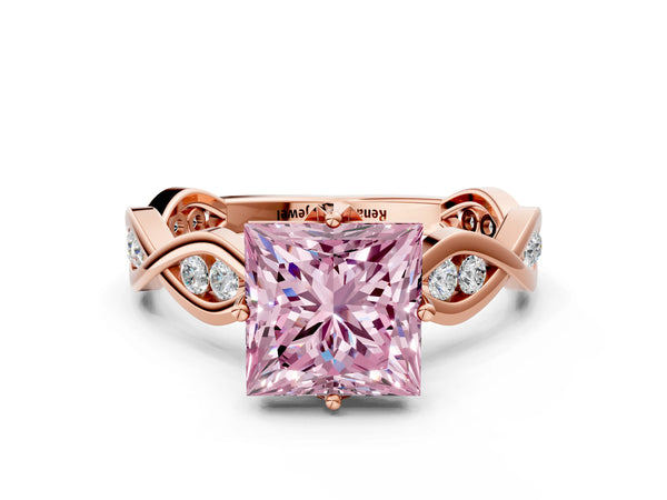 Rose gold Fancy Pink Princess  Solitaire Twist Band with Leaf Prong Setting