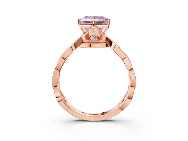 Rose gold Fancy Pink Princess  Solitaire Twist Band with Leaf Prong Setting