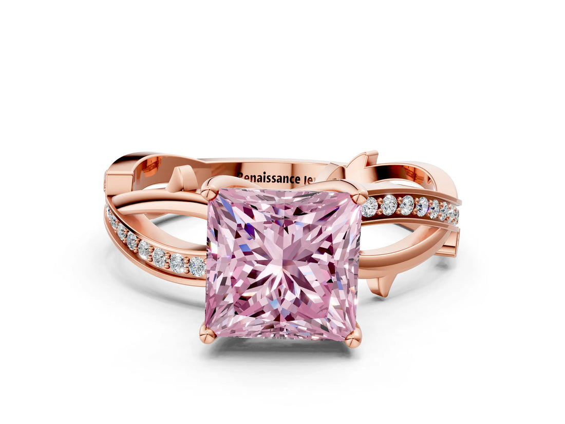 Rose gold Fancy Pink Princess  Solitaire Twist Band with Pavé Accents and Four-Prong Setting_21