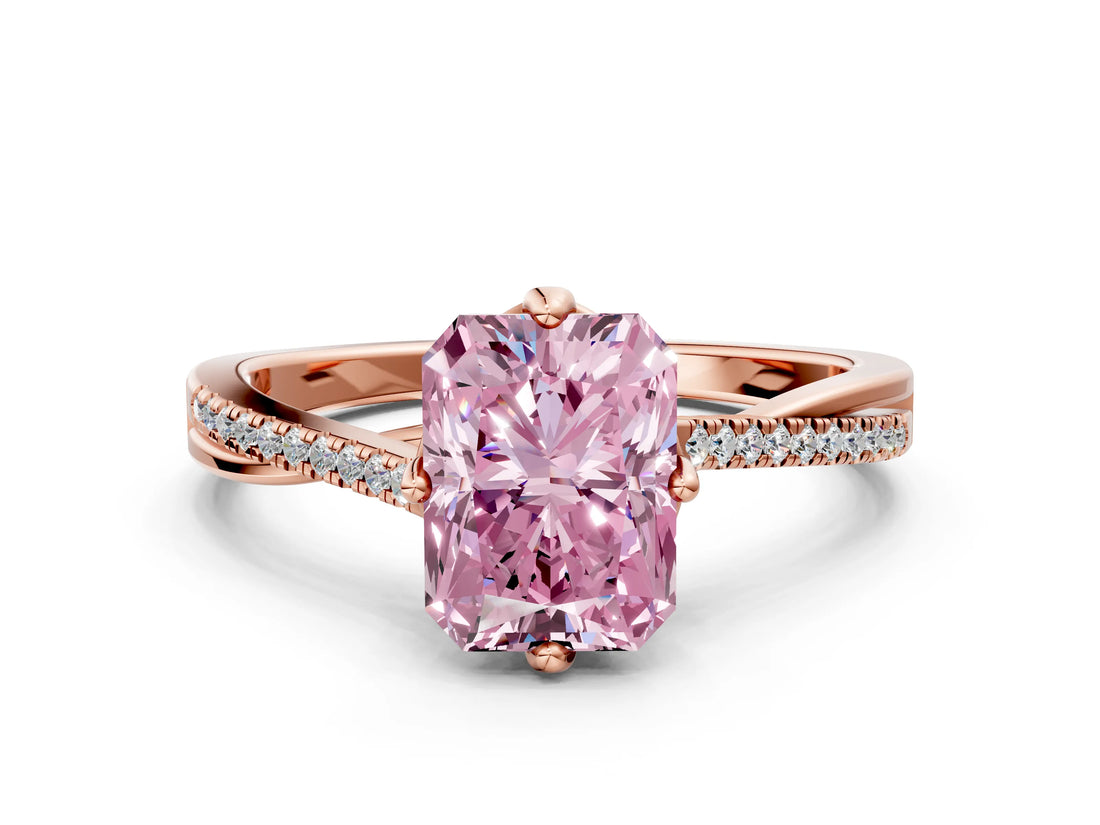 Rose gold Fancy Pink Princess  Solitaire Twist Band with Pavé Diamonds and Four-Prong Setting_51